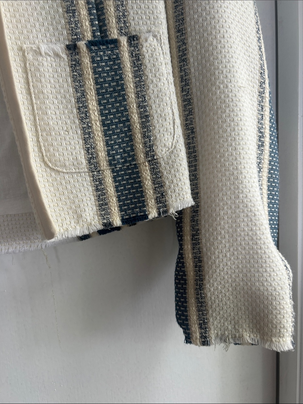 Ulla Johnson Cream and Blue Striped Open-Front Blazer - Picture 3 of 5